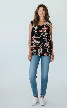 Y2K Diane Von Furstenberg Black Floral Mulberry Silk Sleeveless Shell Top Small